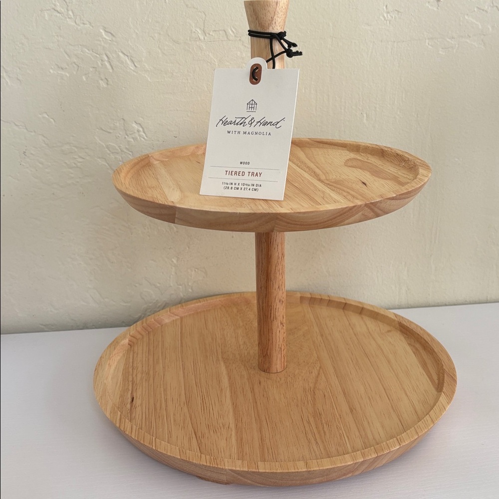 Hearth & Hand with Magnolia Two Tiered Wood Serving Tray Round Shape NWT